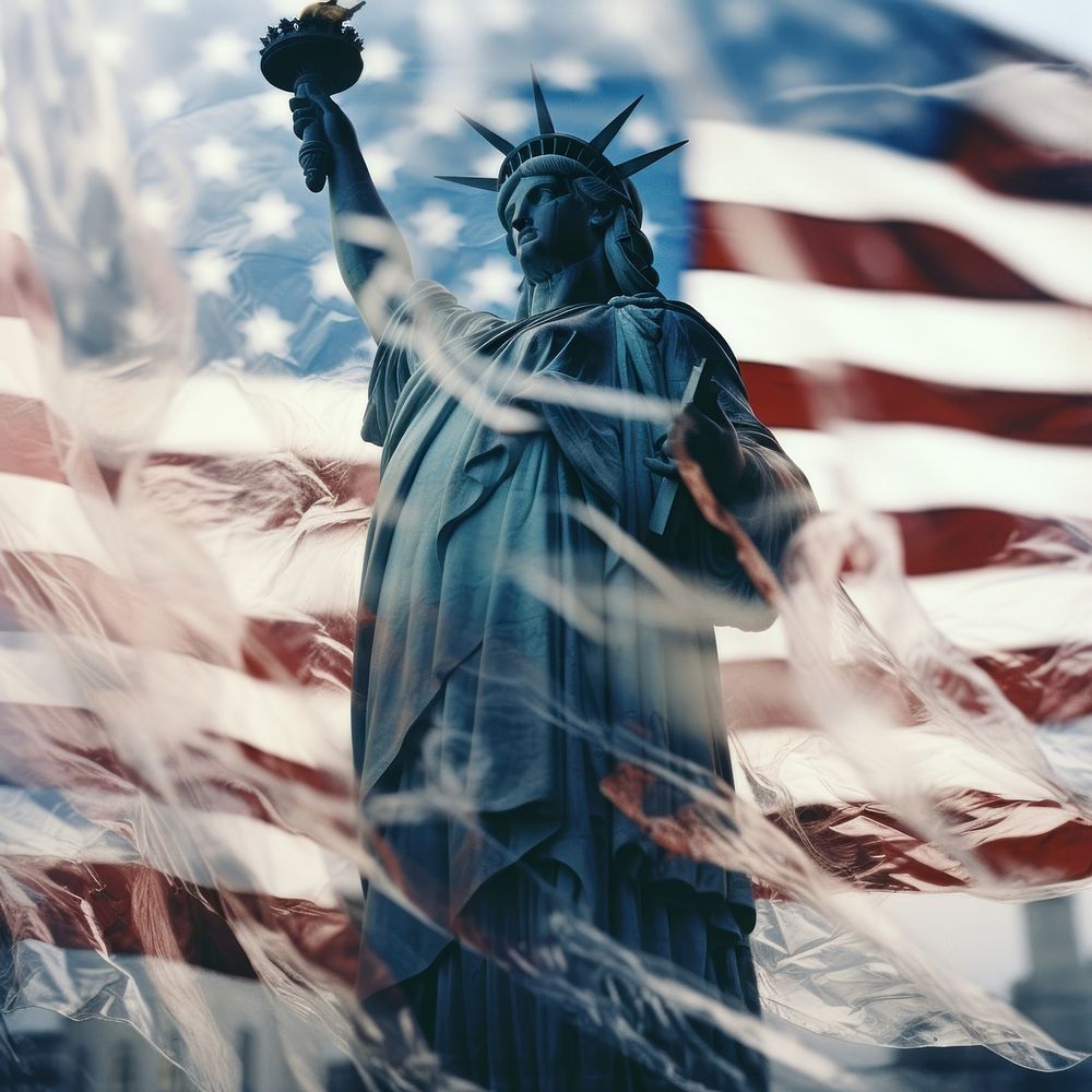 USA flag and liberty statue art representation independence. AI generated Image by rawpixel.