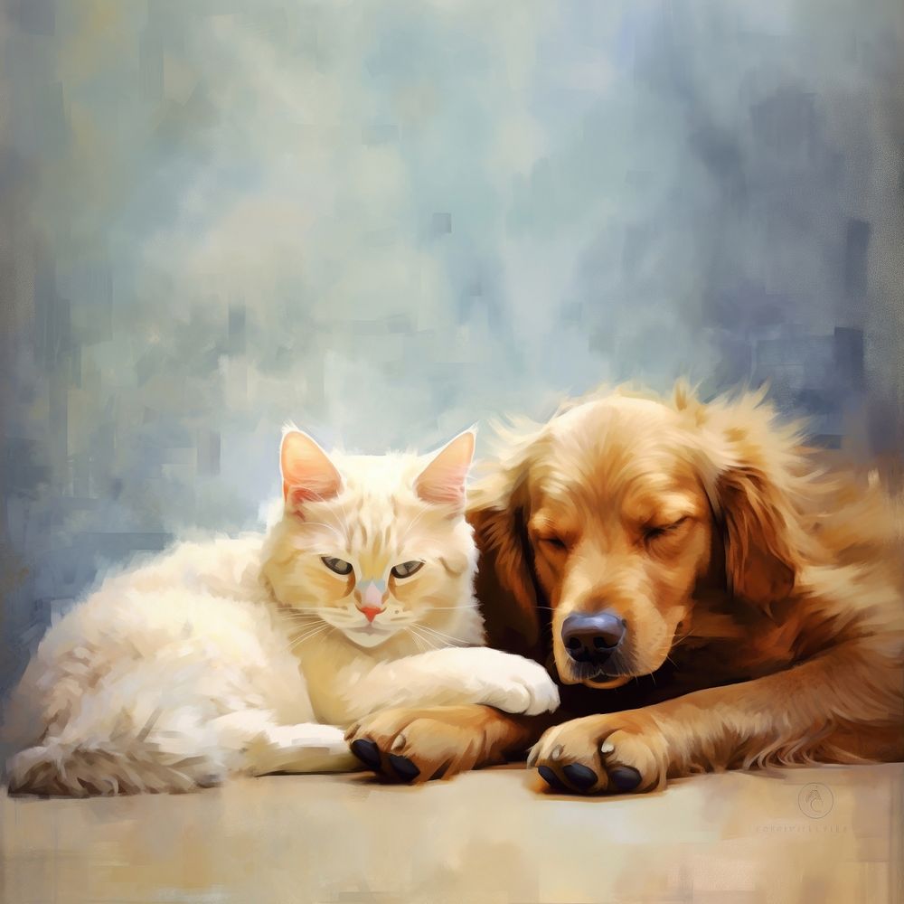 Cat and dog painting mammal animal.