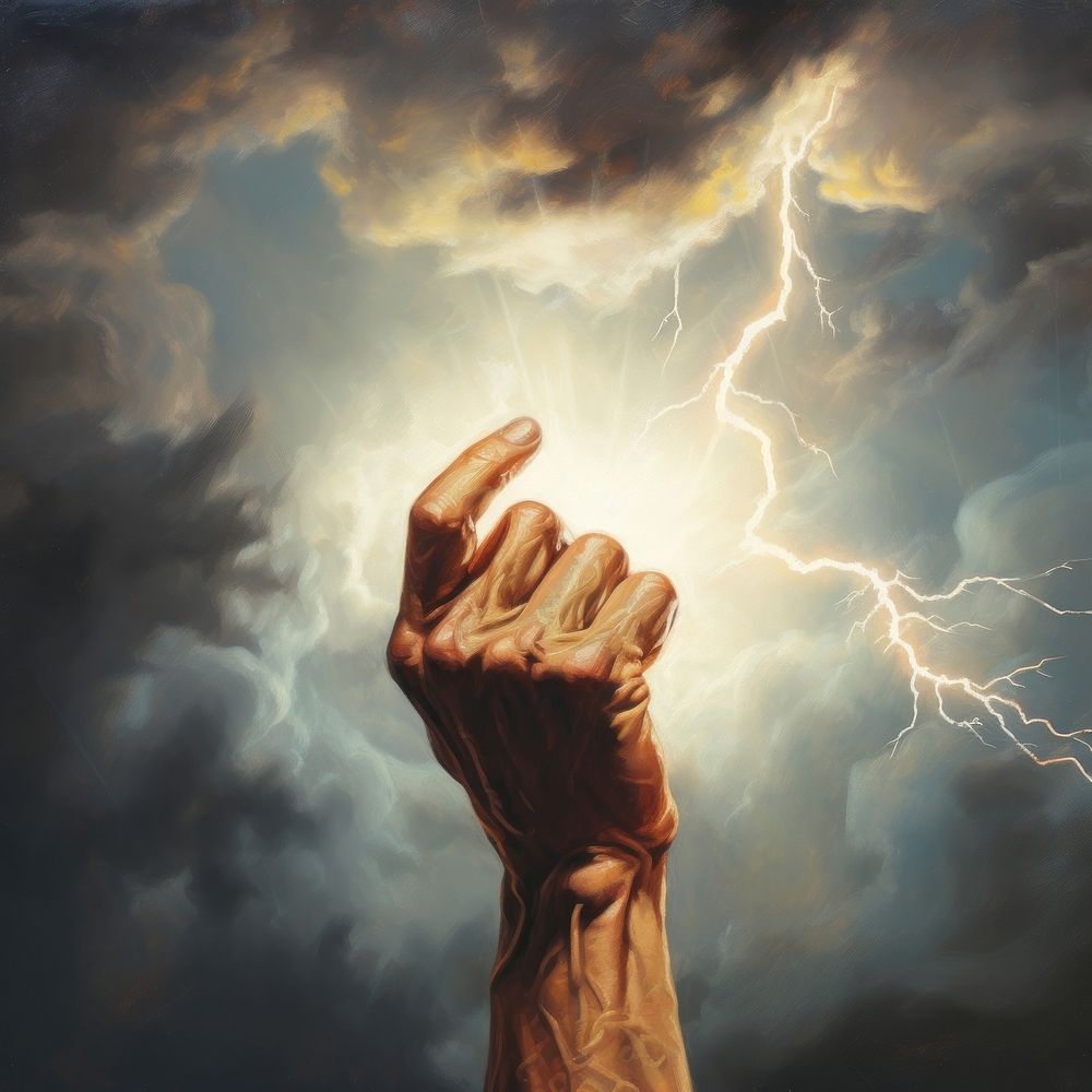 Hand holding thunder thunderstorm lightning outdoors.