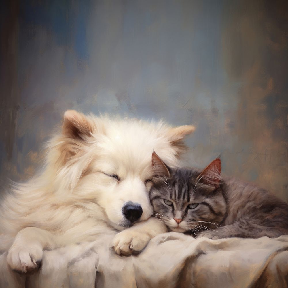 Cat and dog sleeping mammal animal.
