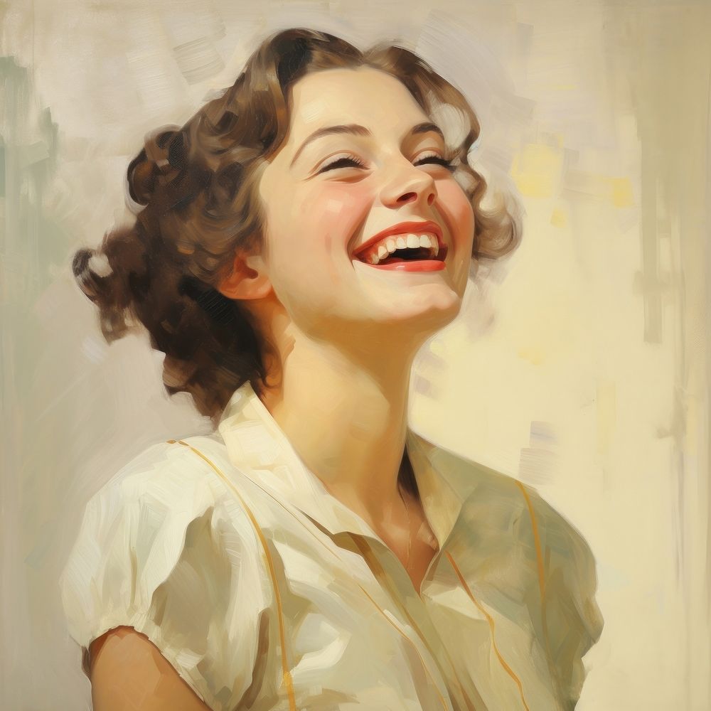 Woman smiling painting laughing portrait.