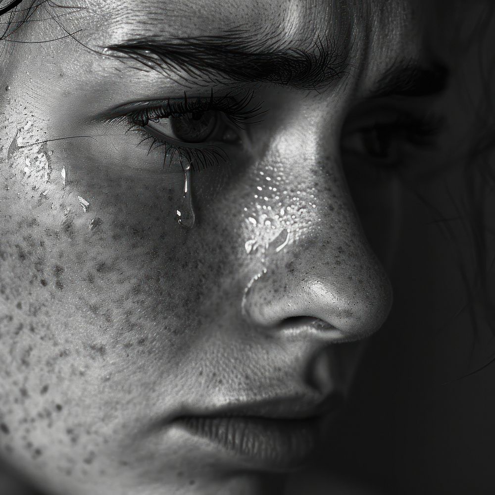 Sad person crying photography monochrome portrait.