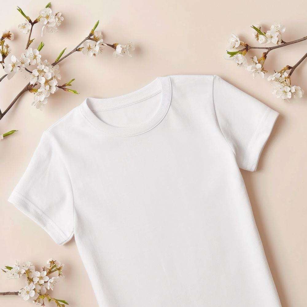 Long sleeve t-shirt  flower plant white.
