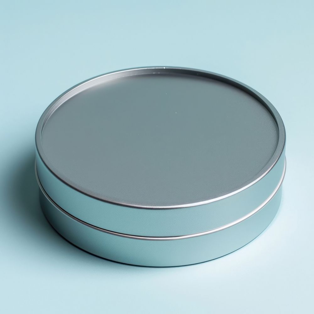 Round metallic box container cosmetics circle.