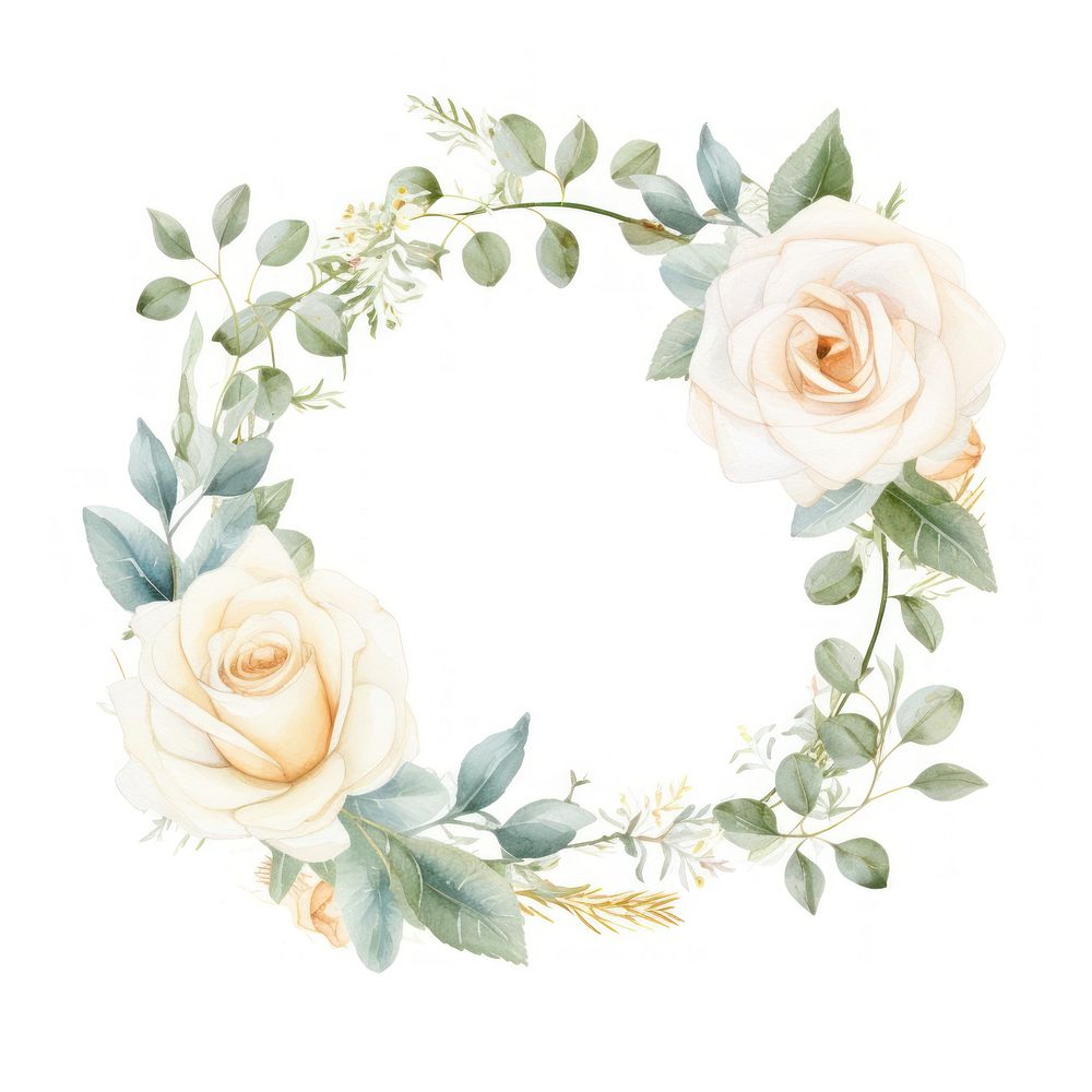 White rose circle border pattern flower wreath. AI generated Image by rawpixel.