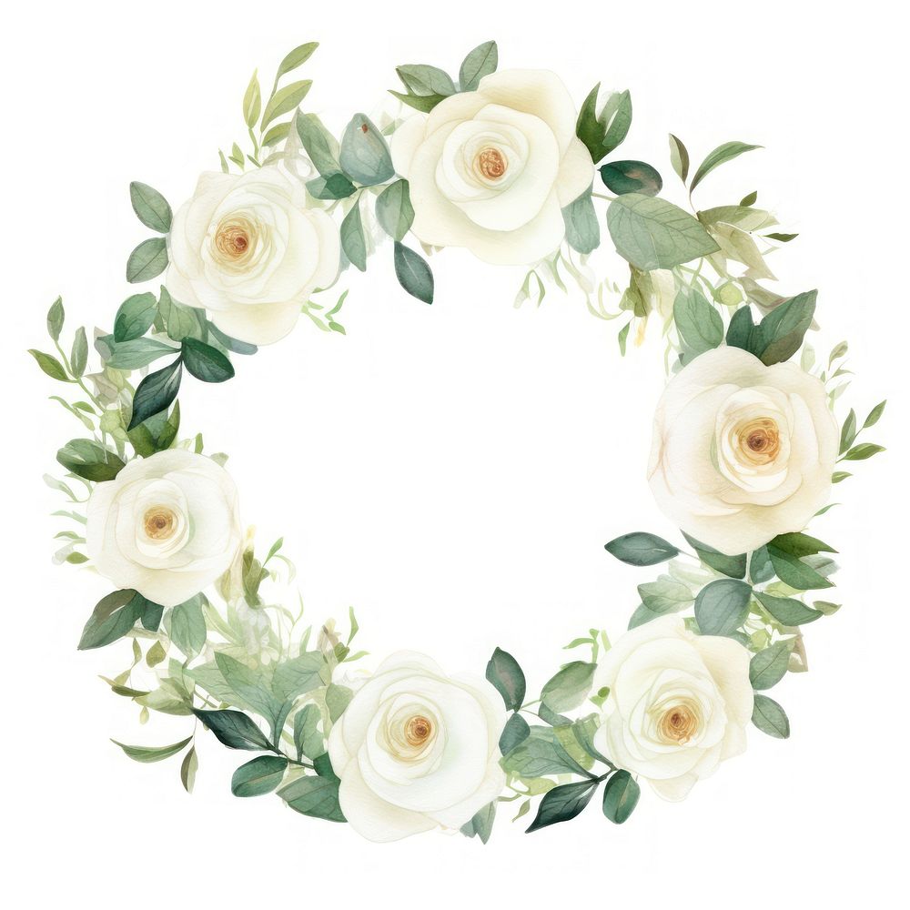 White rose circle border pattern wreath flower. AI generated Image by rawpixel.