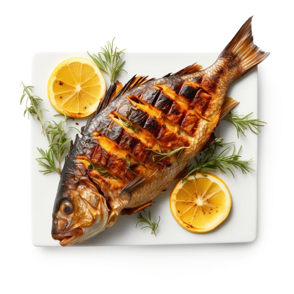 Grilled fish seafood animal lemon. AI generated Image by rawpixel.