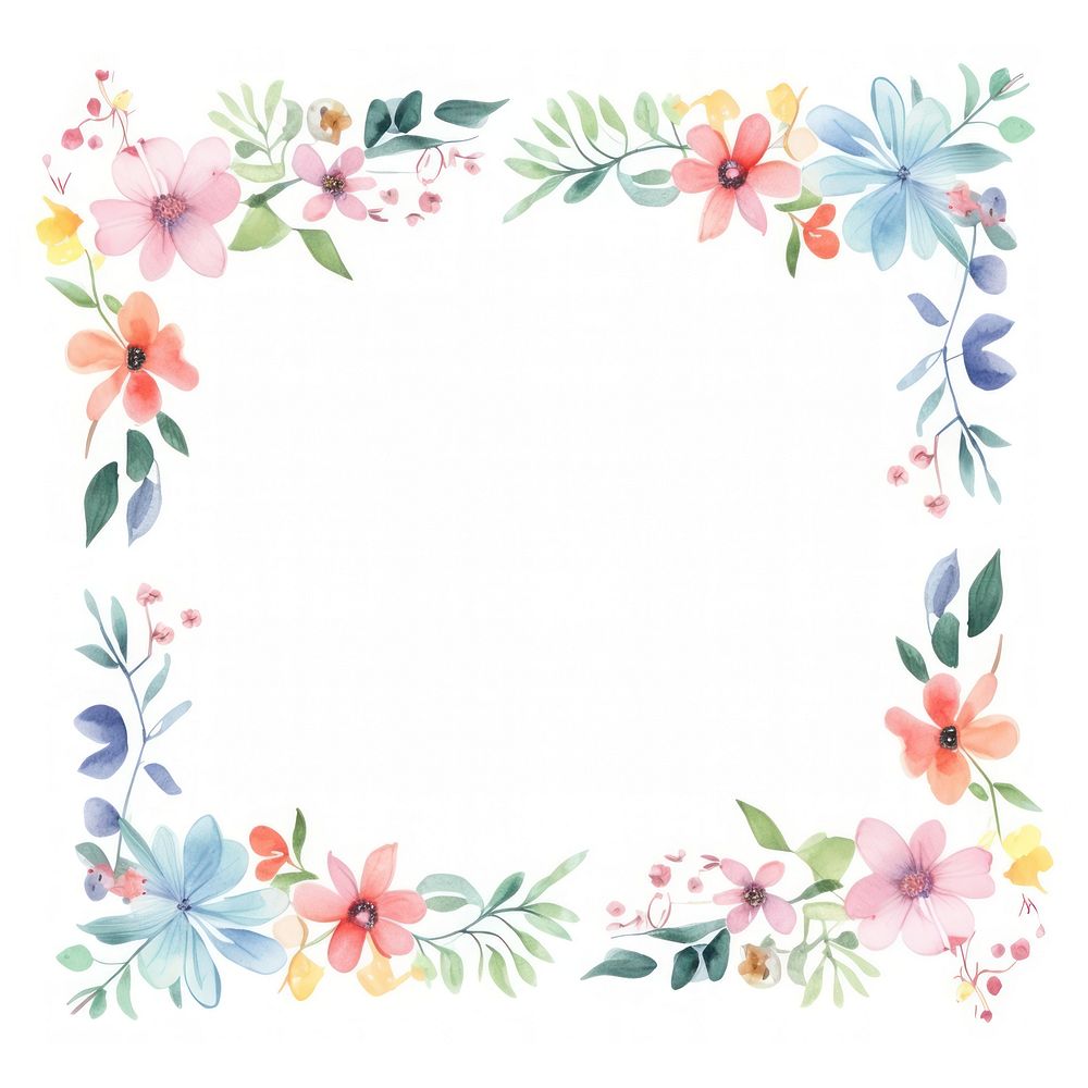Little minimal little flower square border in watercolor style pattern backgrounds wreath. AI generated Image by rawpixel.