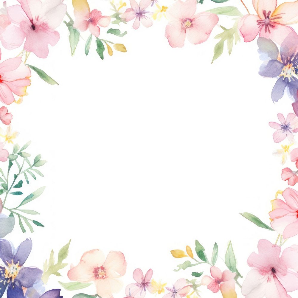 Little minimal little flower square border in watercolor style backgrounds pattern plant. 