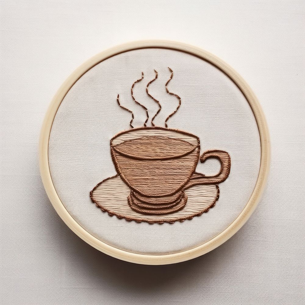 Embroidery coffee cup white fabric.