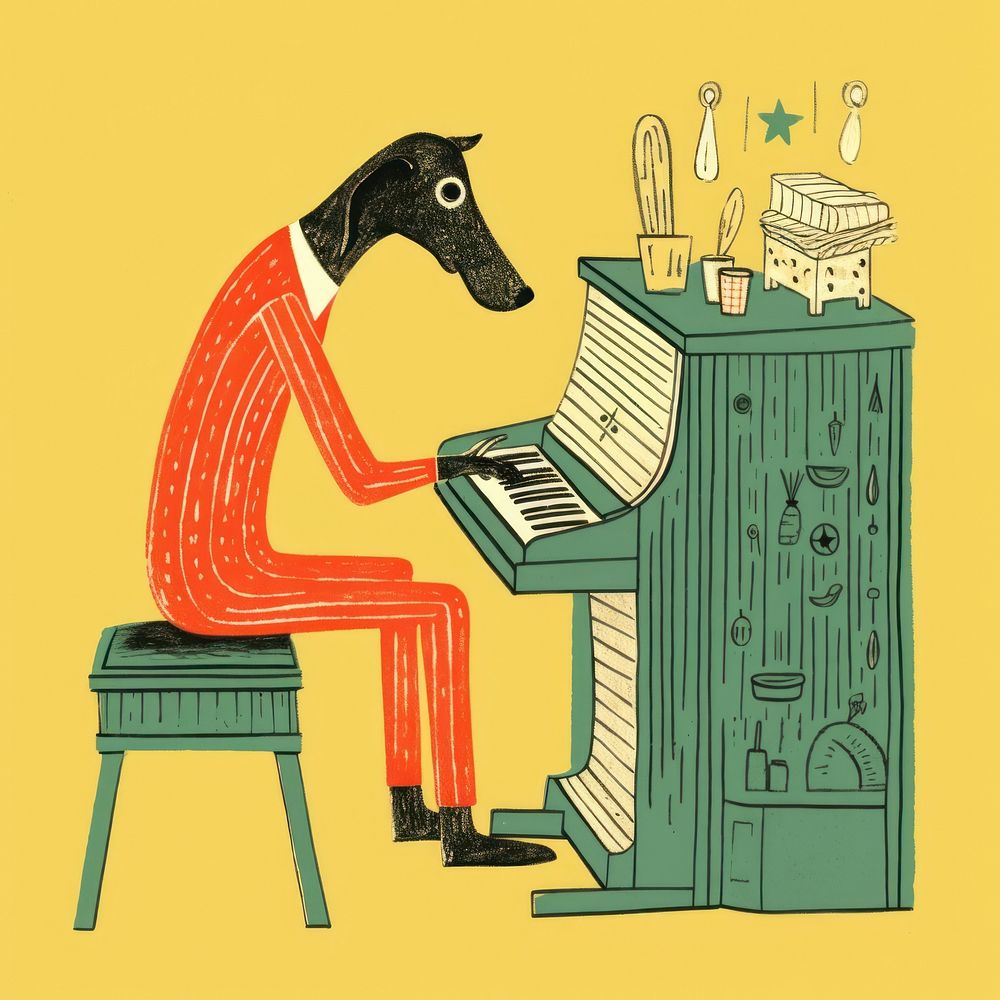 Dog playing piano creativity sighthound furniture. AI generated Image by rawpixel.