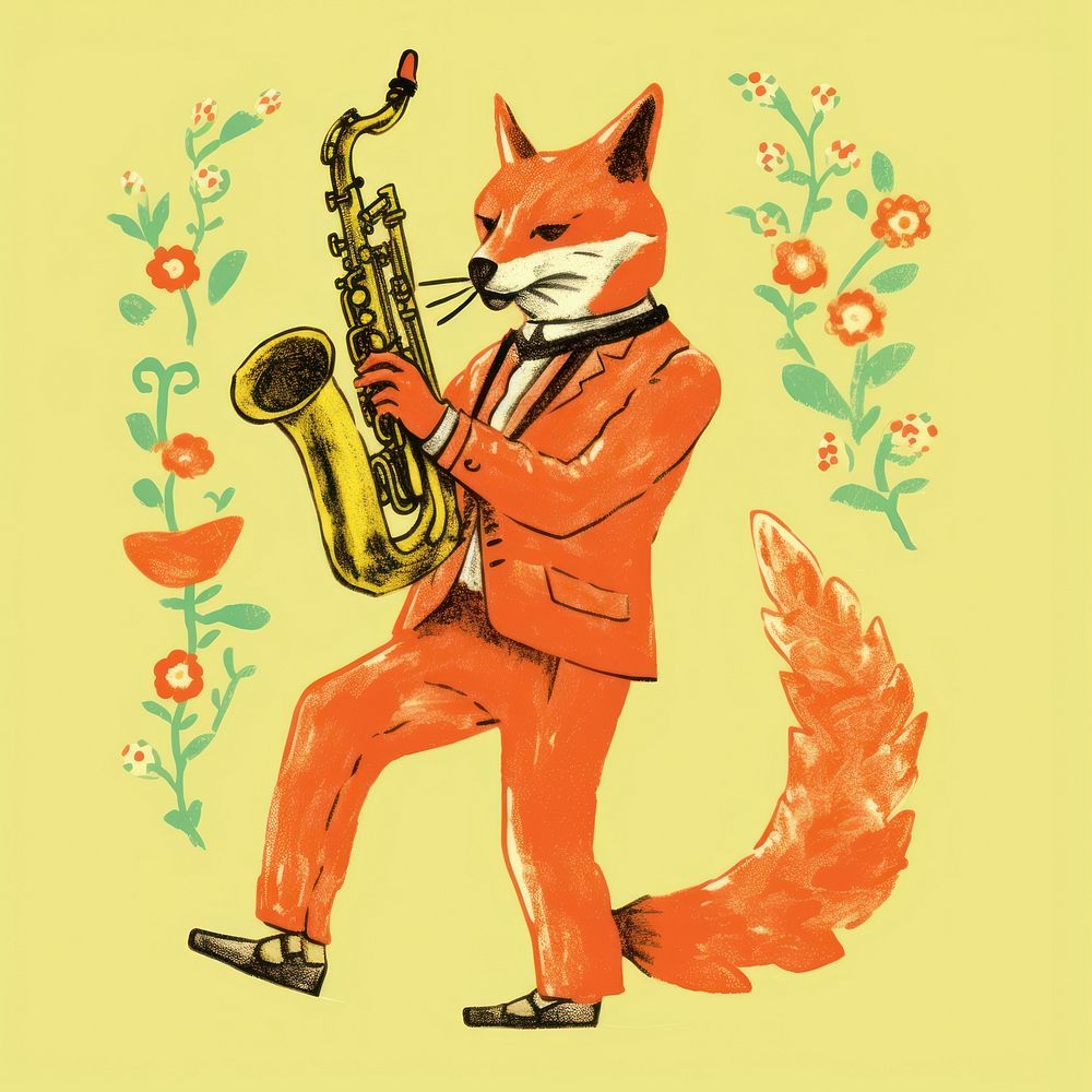 Fox playing saxophone animal mammal representation. AI generated Image by rawpixel.