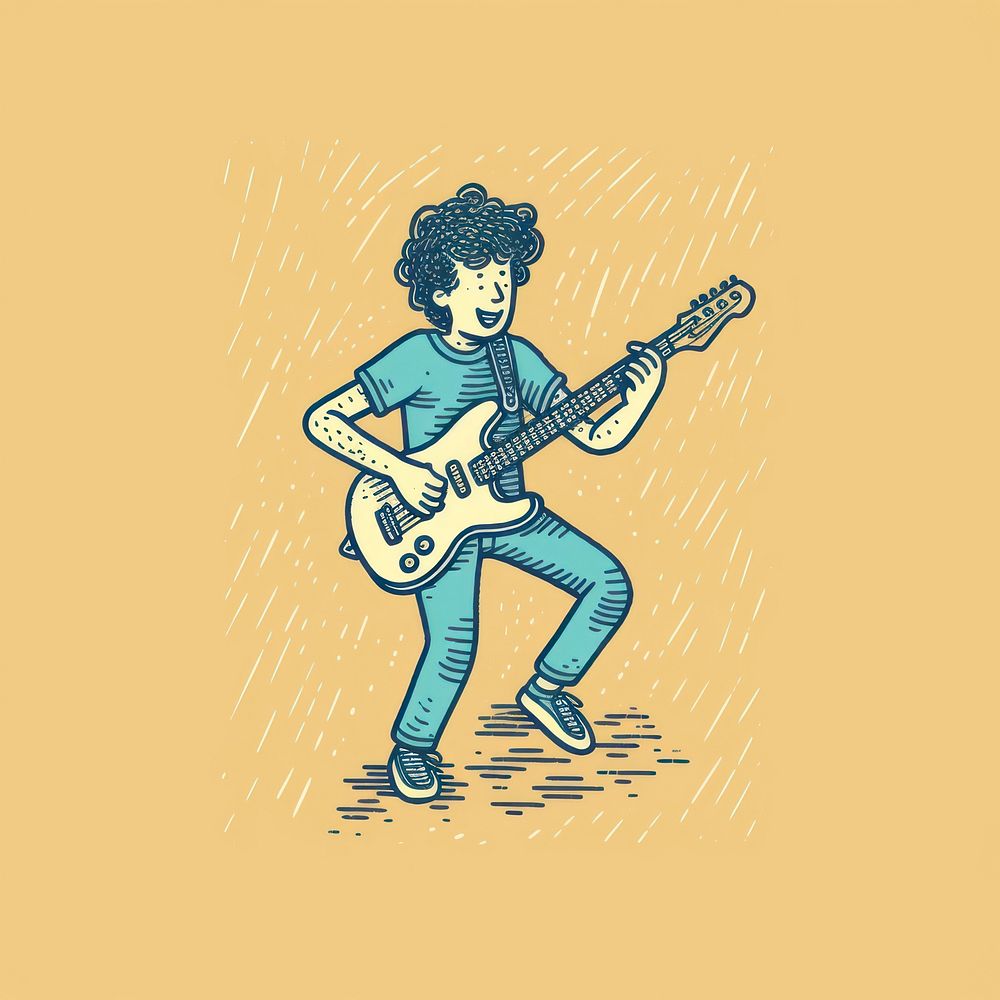 Kid playing guitar musician drawing sketch. AI generated Image by rawpixel.