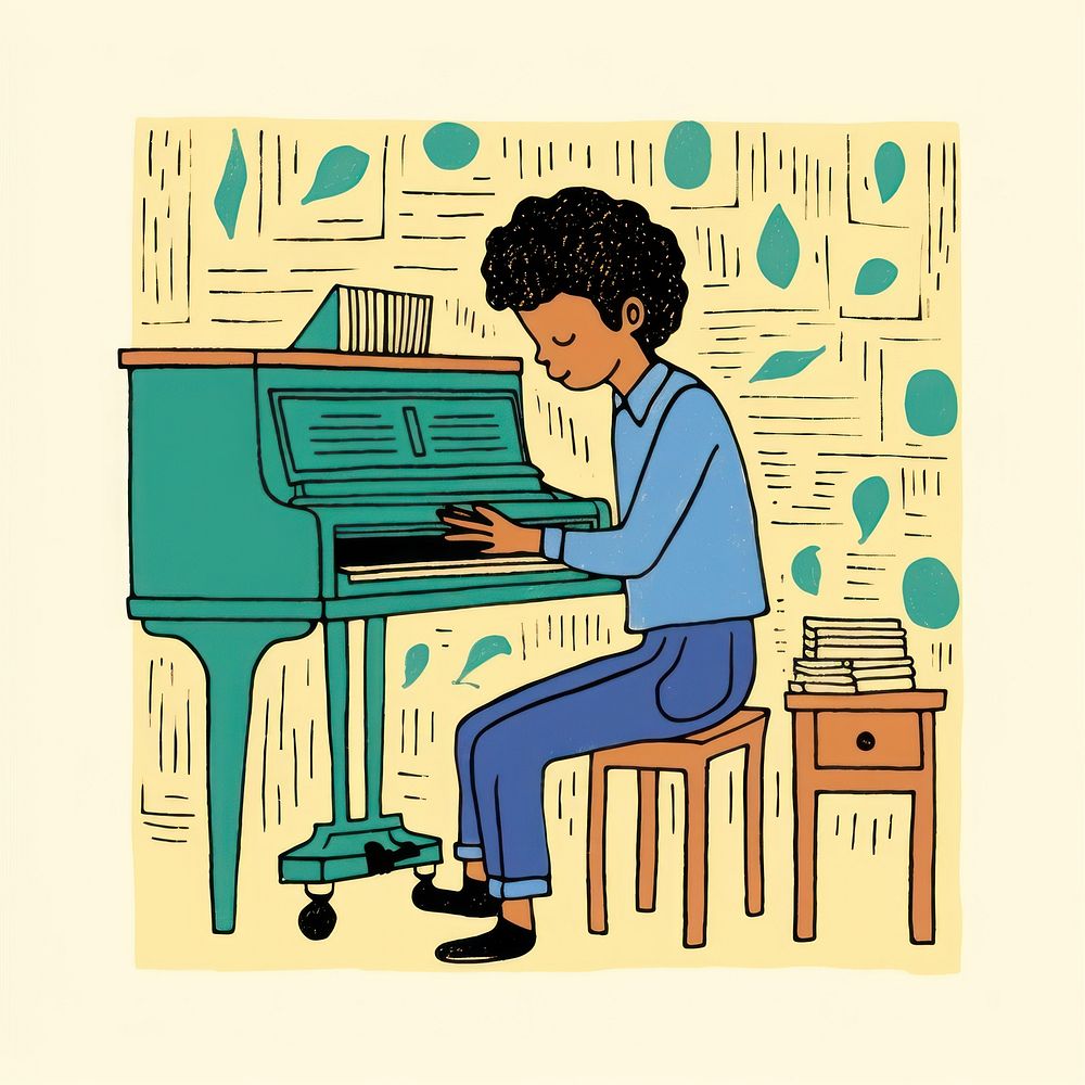 Kid playing piano keyboard musician pianist. AI generated Image by rawpixel.
