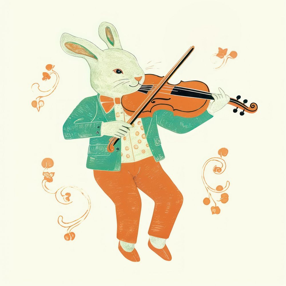 Rabbit playing violin animal mammal representation. AI generated Image by rawpixel.