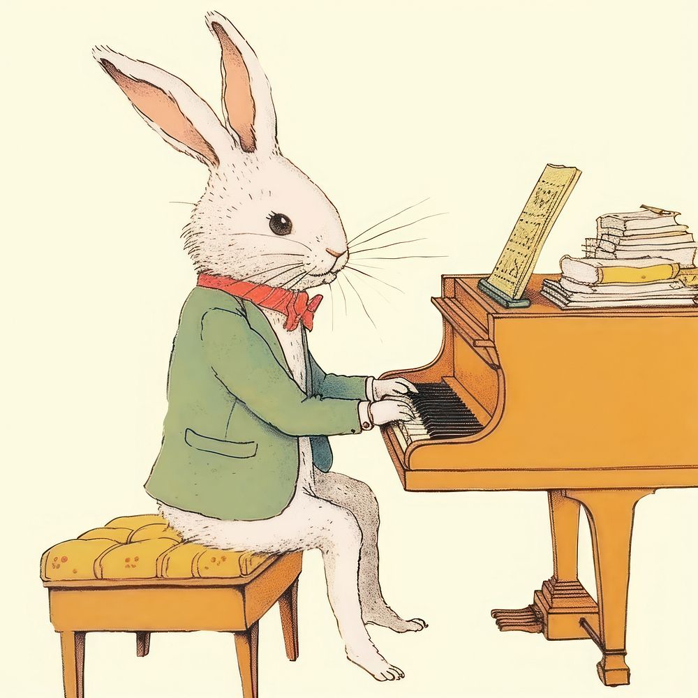 Rabbit playing piano keyboard pianist animal. AI generated Image by rawpixel.