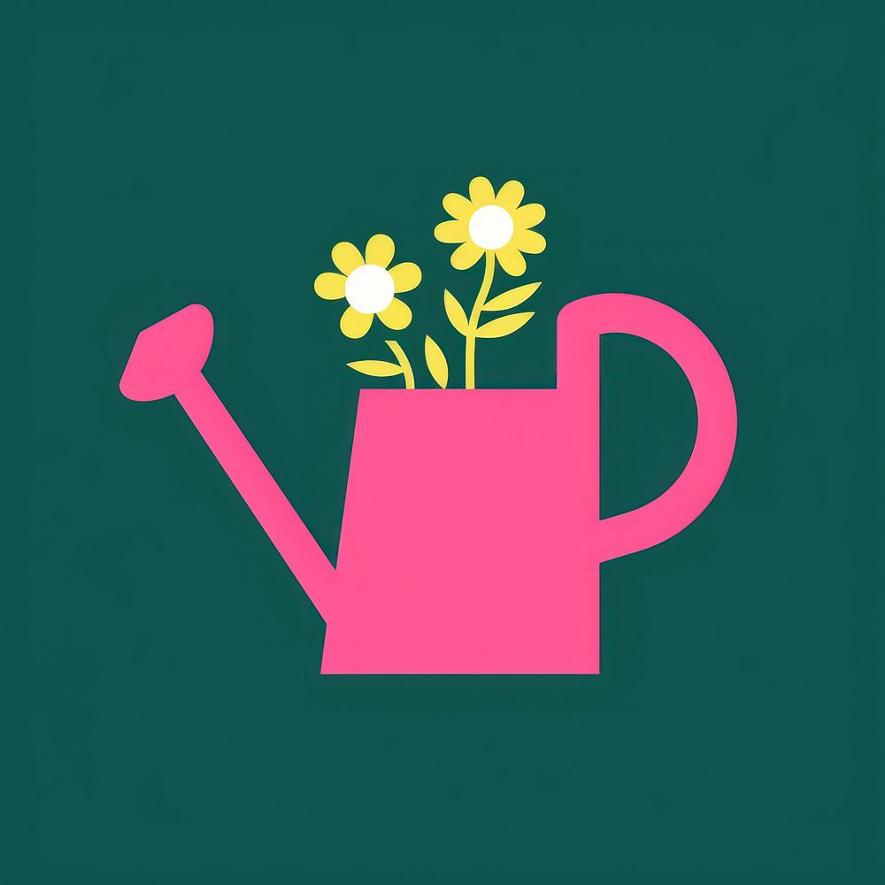 Watering can with flowers icon green pink inflorescence.