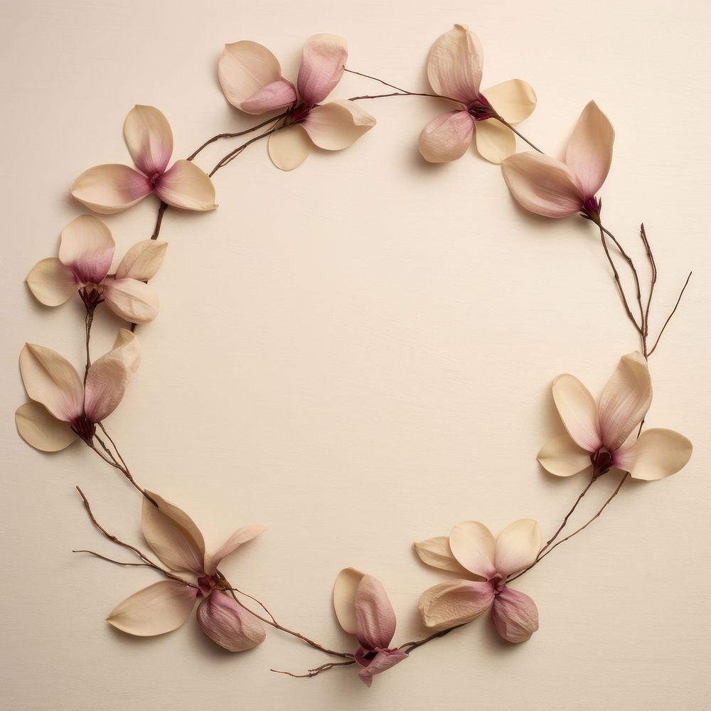 PNG Real pressed magnolia flowers jewelry circle wreath. AI generated Image by rawpixel.