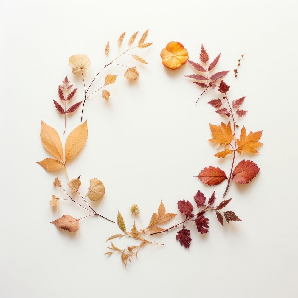  Real pressed autumn leaves wreath flower plant. AI generated Image by rawpixel.