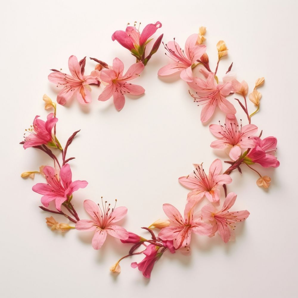 PNG Real pressed azalea flowers blossom circle wreath. AI generated Image by rawpixel.