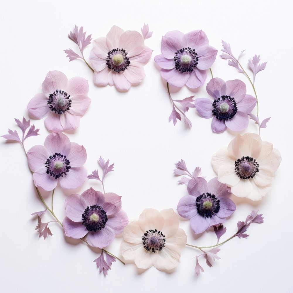 PNG Real pressed anemone flowers circle wreath petal. AI generated Image by rawpixel.