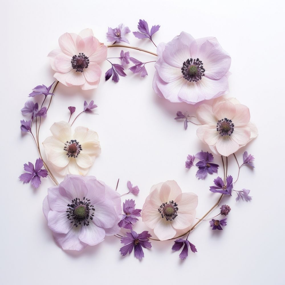 PNG Real pressed anemone flowers blossom circle wreath. AI generated Image by rawpixel.