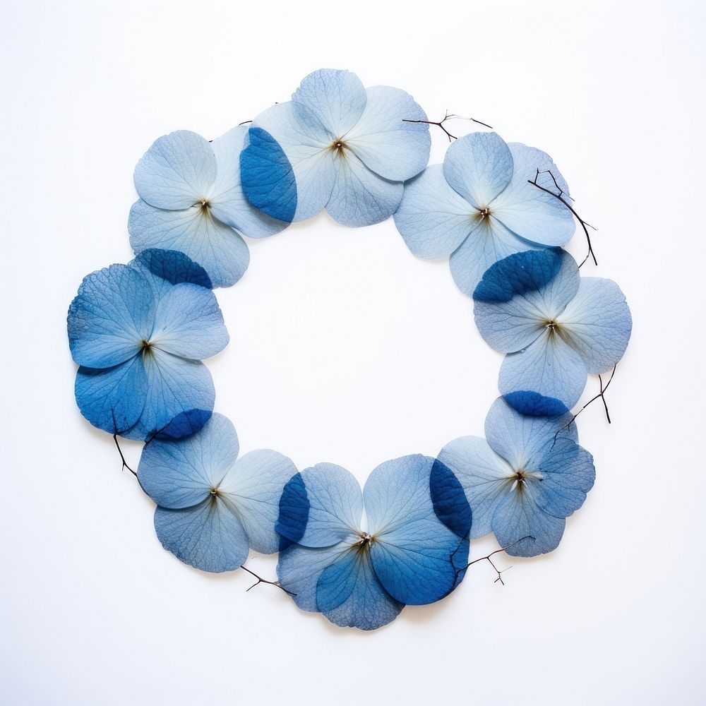 PNG Real pressed blue hydrangea flowers jewelry circle wreath. AI generated Image by rawpixel.