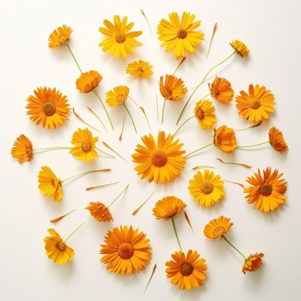 PNG Real pressed calendula flowers herbs petal plant. AI generated Image by rawpixel.