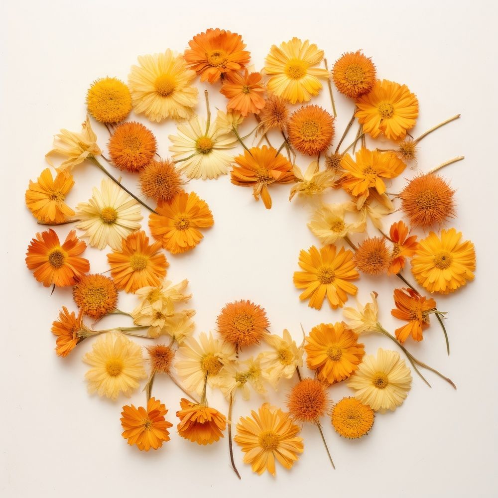 PNG Real pressed calendula flowers circle petal plant. AI generated Image by rawpixel.