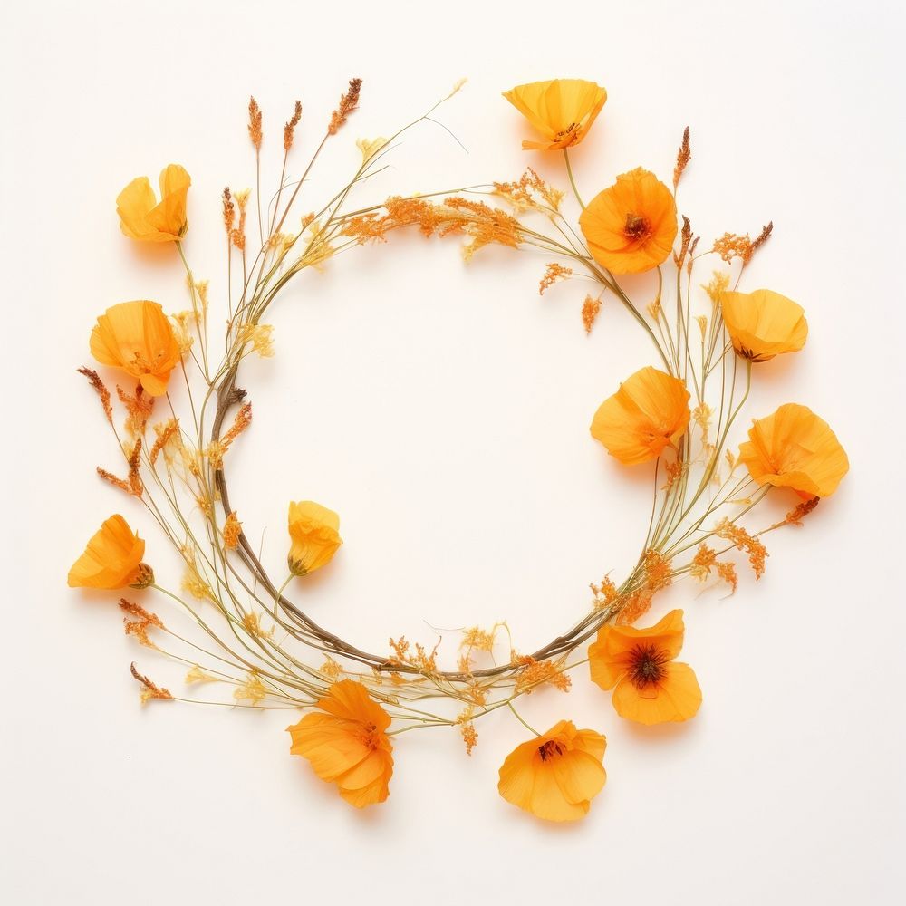  Real pressed california poppy flowers jewelry wreath plant. AI generated Image by rawpixel.