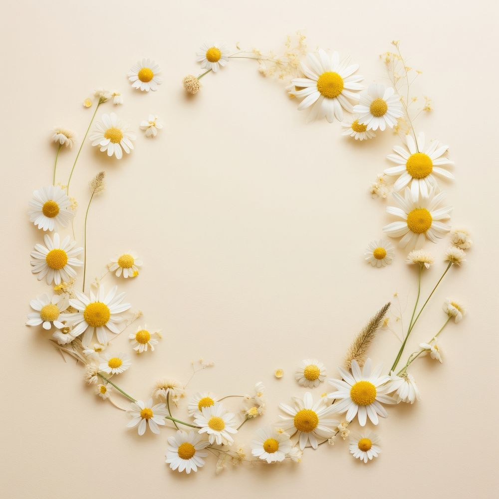 PNG Real pressed chamomile with flowers circle wreath daisy. AI generated Image by rawpixel.