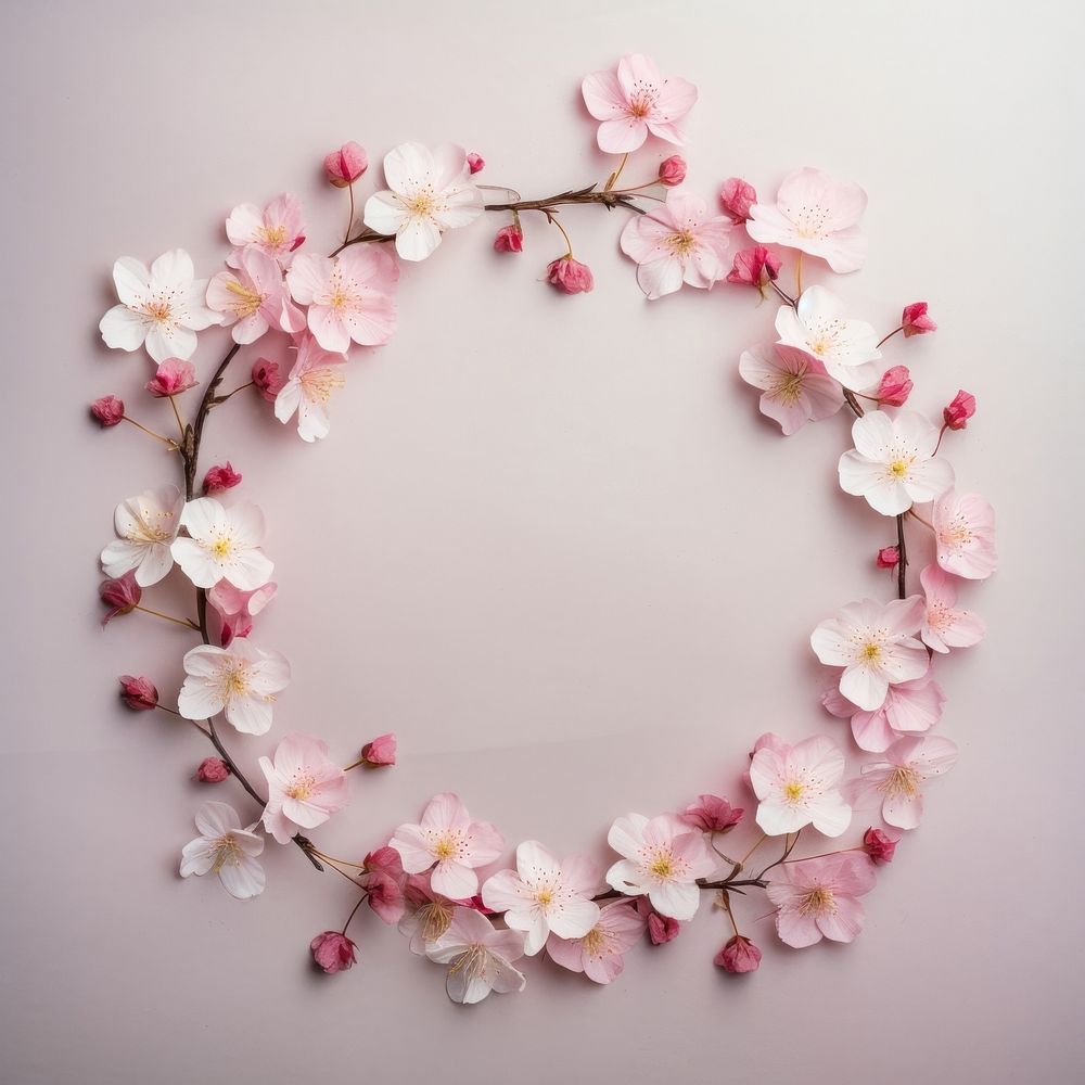 PNG Real pressed cherry blossom flowers circle wreath petal. AI generated Image by rawpixel.