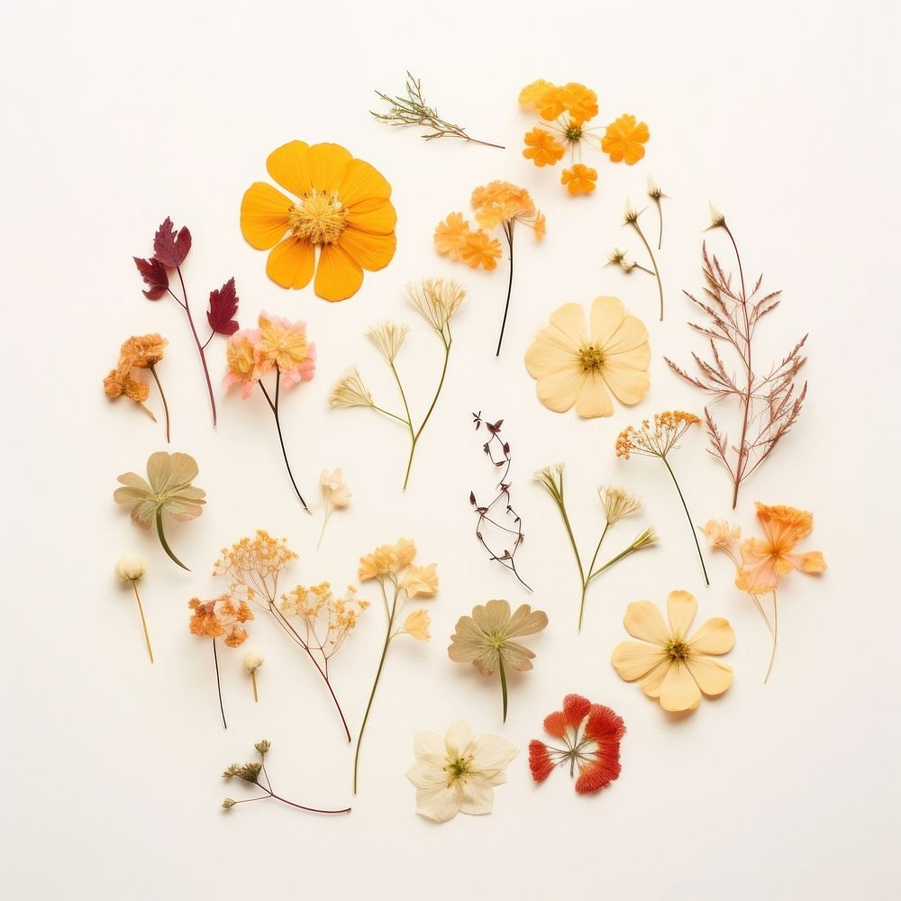 PNG Real pressed chinese flowers herbs circle plant. AI generated Image by rawpixel.