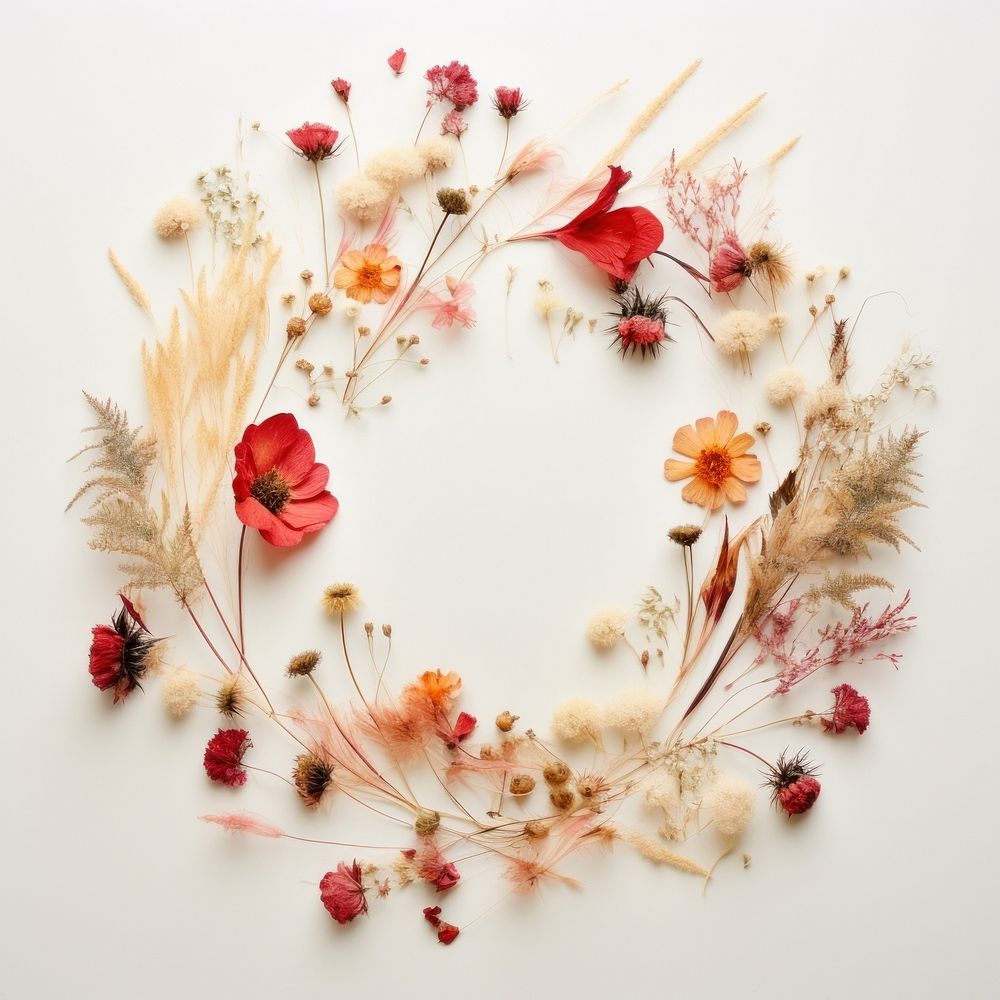 PNG Real pressed christmas flowers circle wreath plant. AI generated Image by rawpixel.