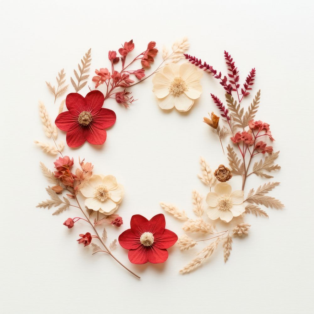  Real pressed christmas flowers wreath pattern plant. AI generated Image by rawpixel.