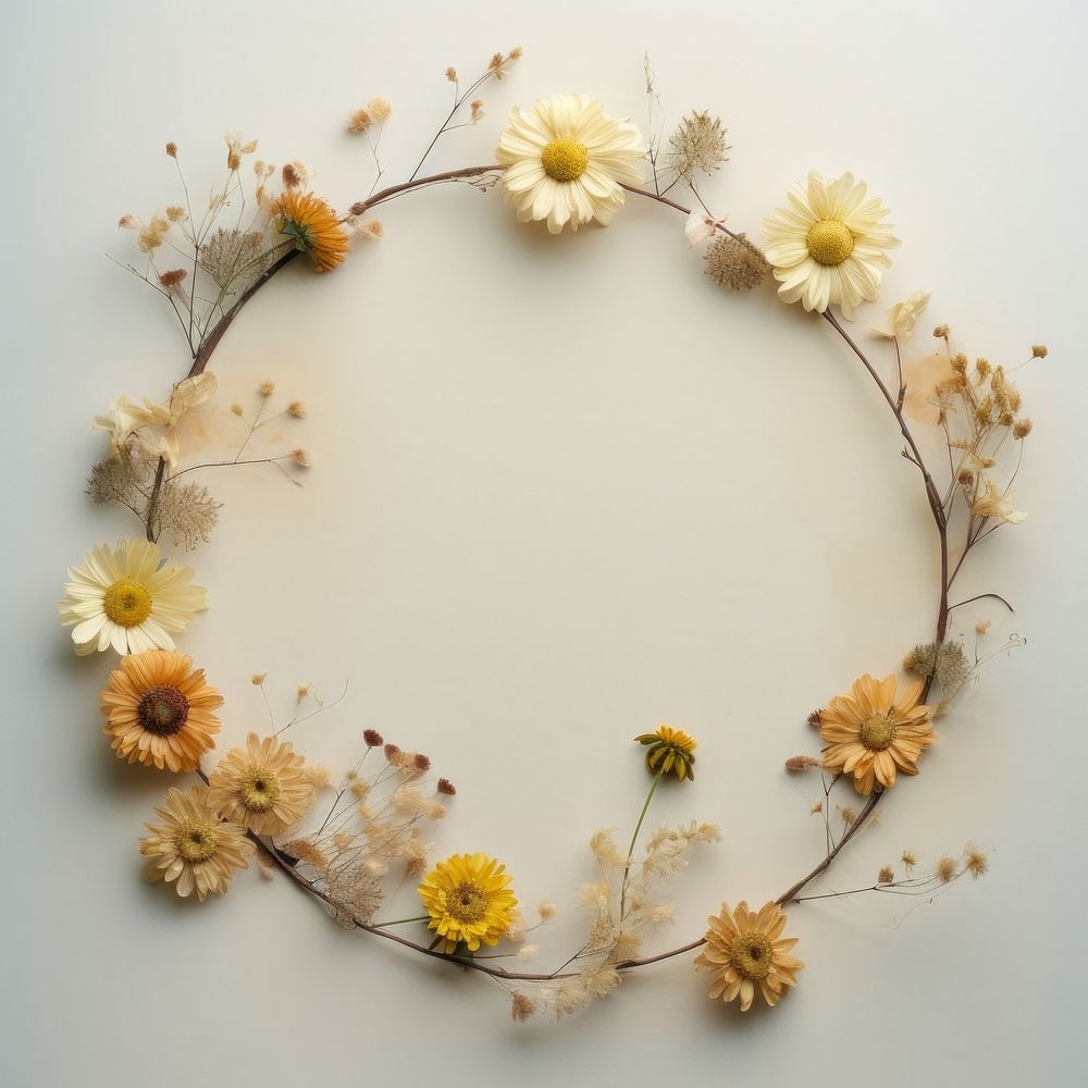 PNG Real pressed chrysanthemum flowers wreath circle shape. AI generated Image by rawpixel.