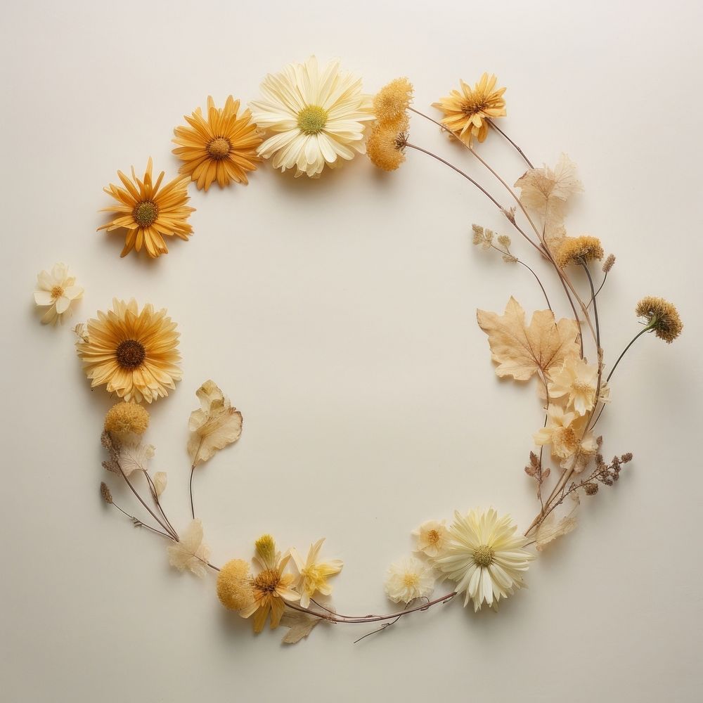 PNG Real pressed chrysanthemum flowers circle wreath shape. AI generated Image by rawpixel.