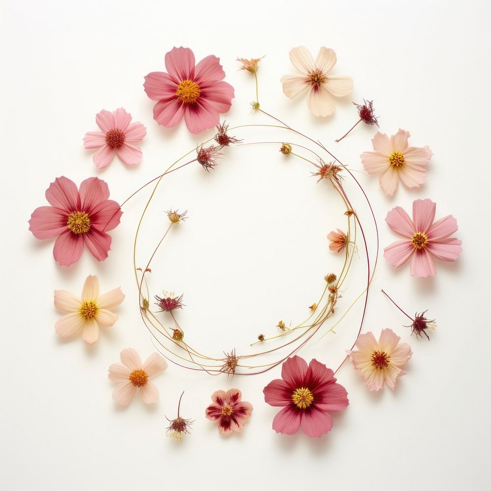 PNG Real pressed cosmos flowers jewelry circle wreath. AI generated Image by rawpixel.