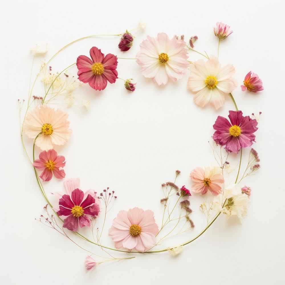 PNG Real pressed cosmos flowers pattern circle wreath. AI generated Image by rawpixel.