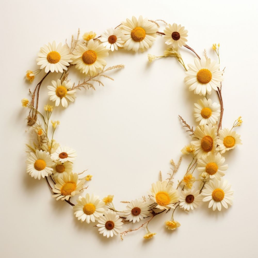  Real pressed daisy flowers wreath plant petal celebration. AI generated Image by rawpixel.