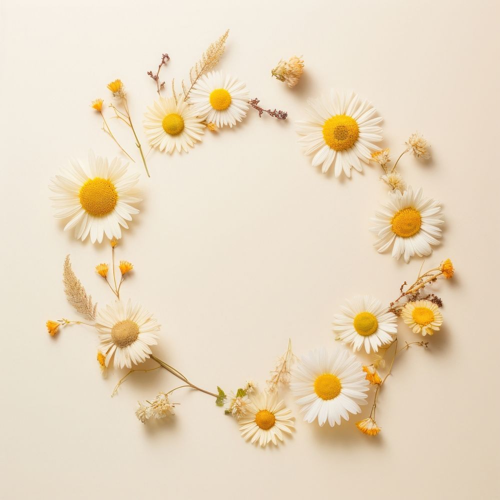 PNG Real pressed daisy flowers necklace wreath circle. AI generated Image by rawpixel.