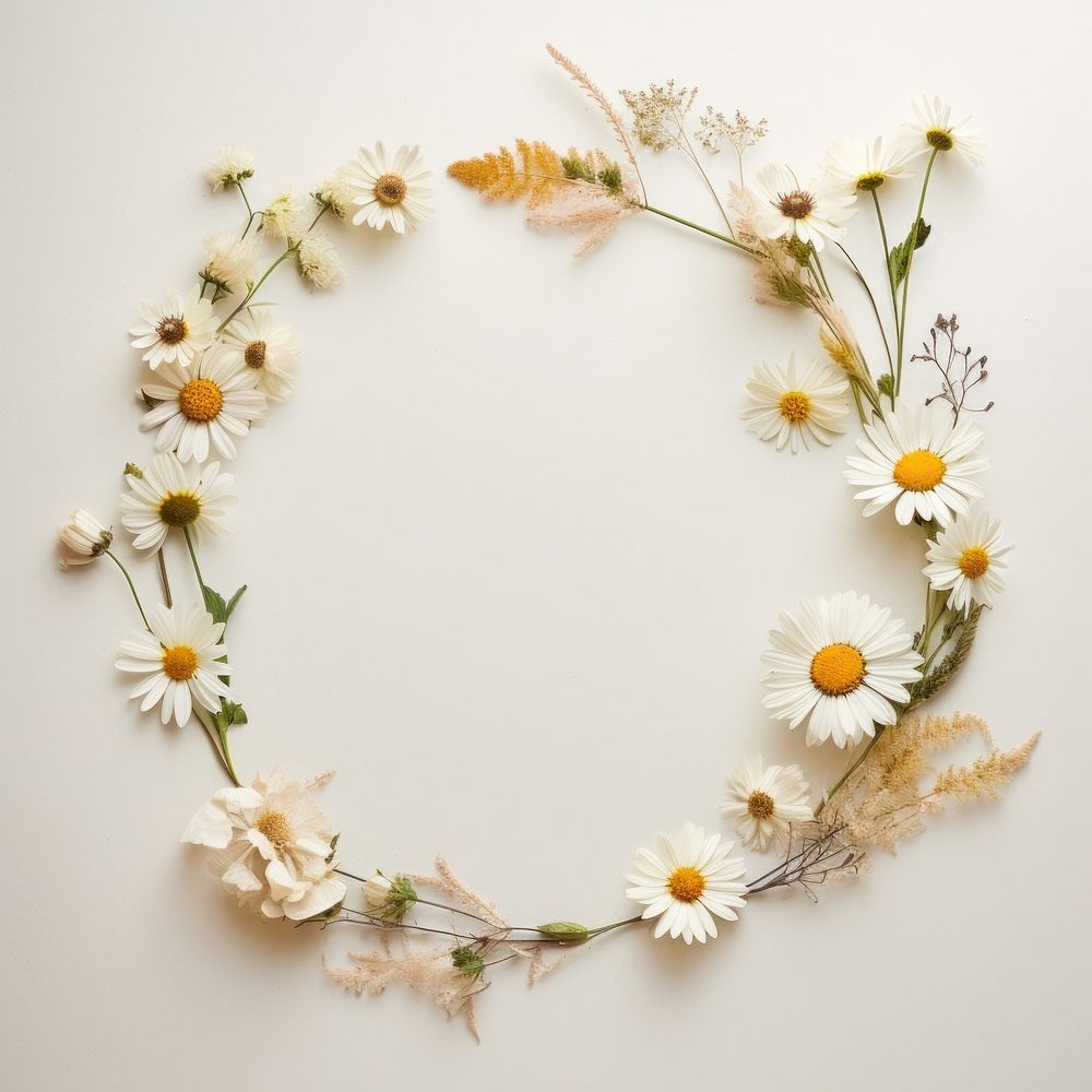 PNG Real pressed daisy flowers circle wreath plant. AI generated Image by rawpixel.