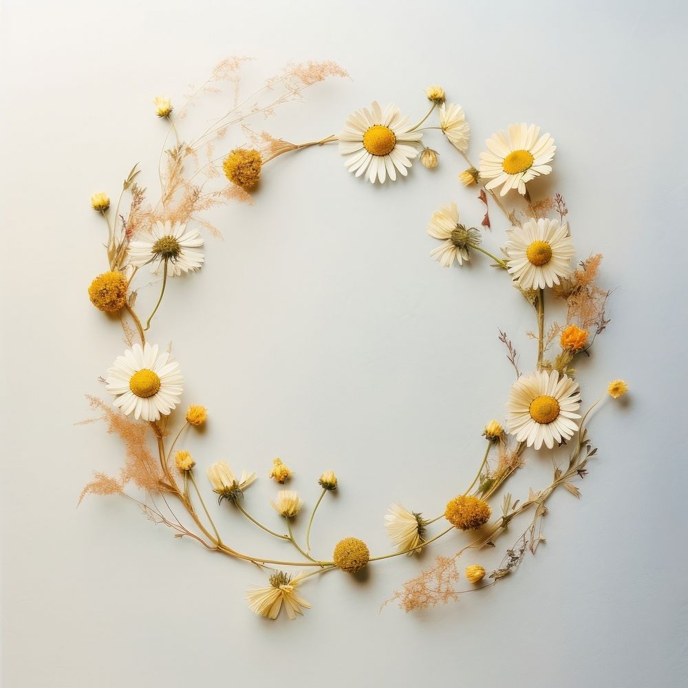 PNG Real pressed daisy flowers circle wreath shape. AI generated Image by rawpixel.