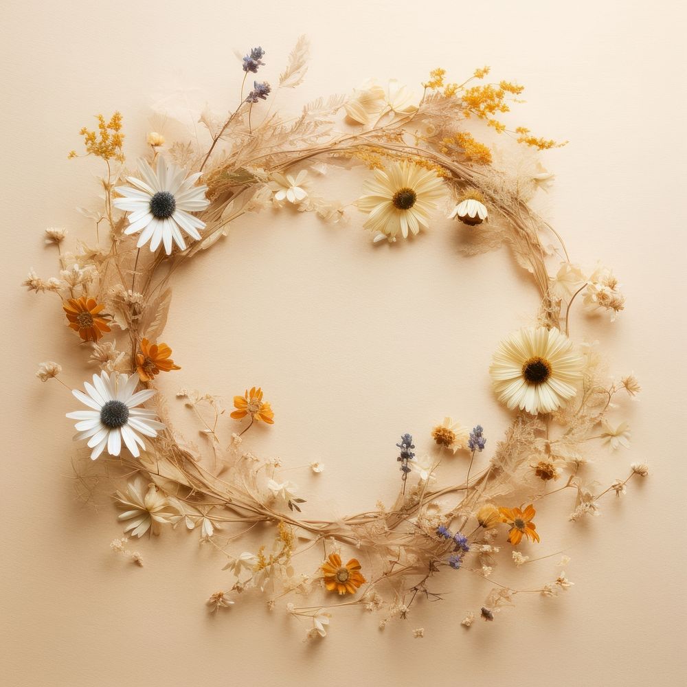  Real pressed flowers wreath plant daisy art. AI generated Image by rawpixel.