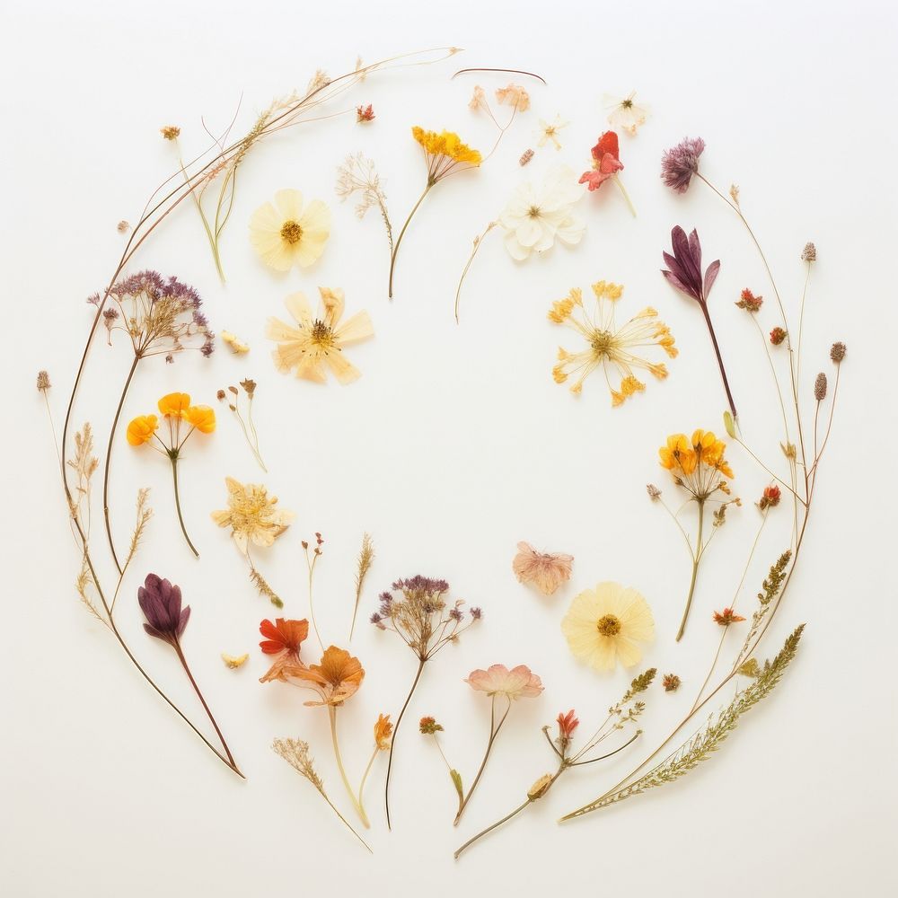 PNG Real pressed flowers circle wreath shape. AI generated Image by rawpixel.