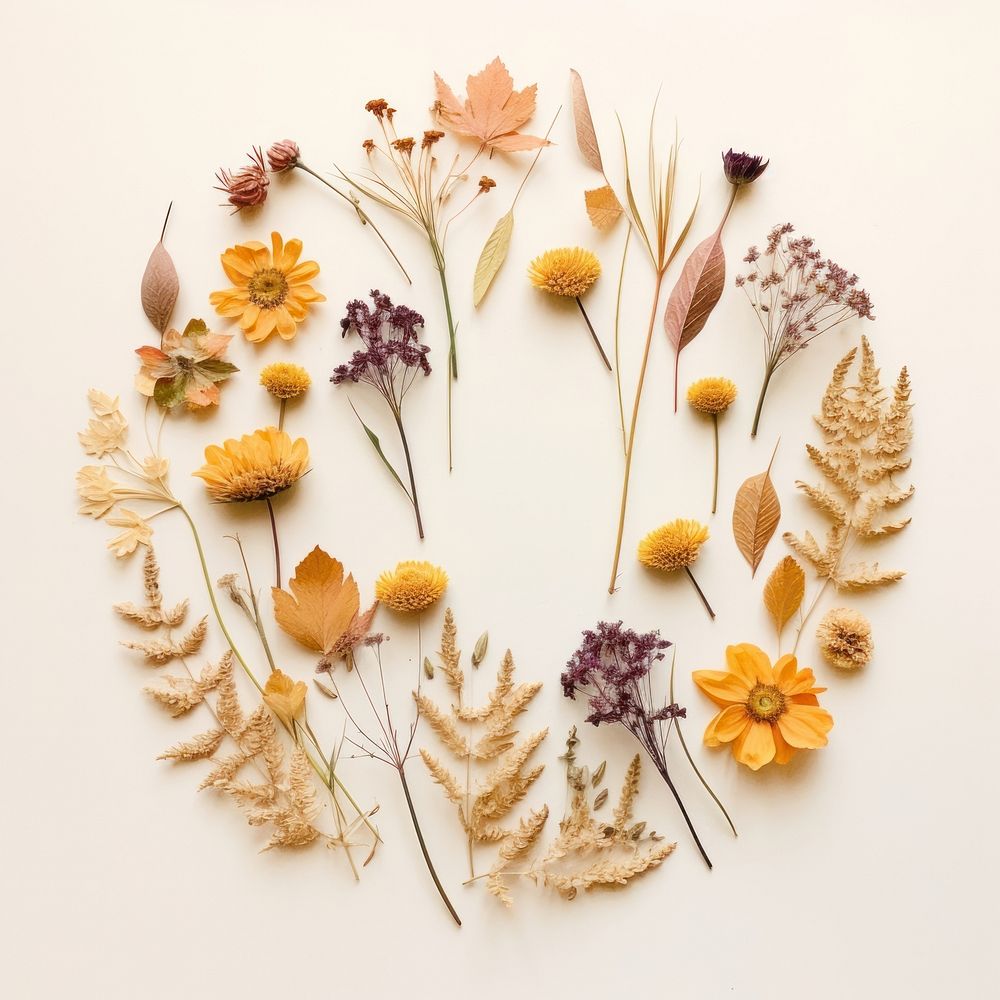 PNG Real pressed flowers wreath plant petal. AI generated Image by rawpixel.