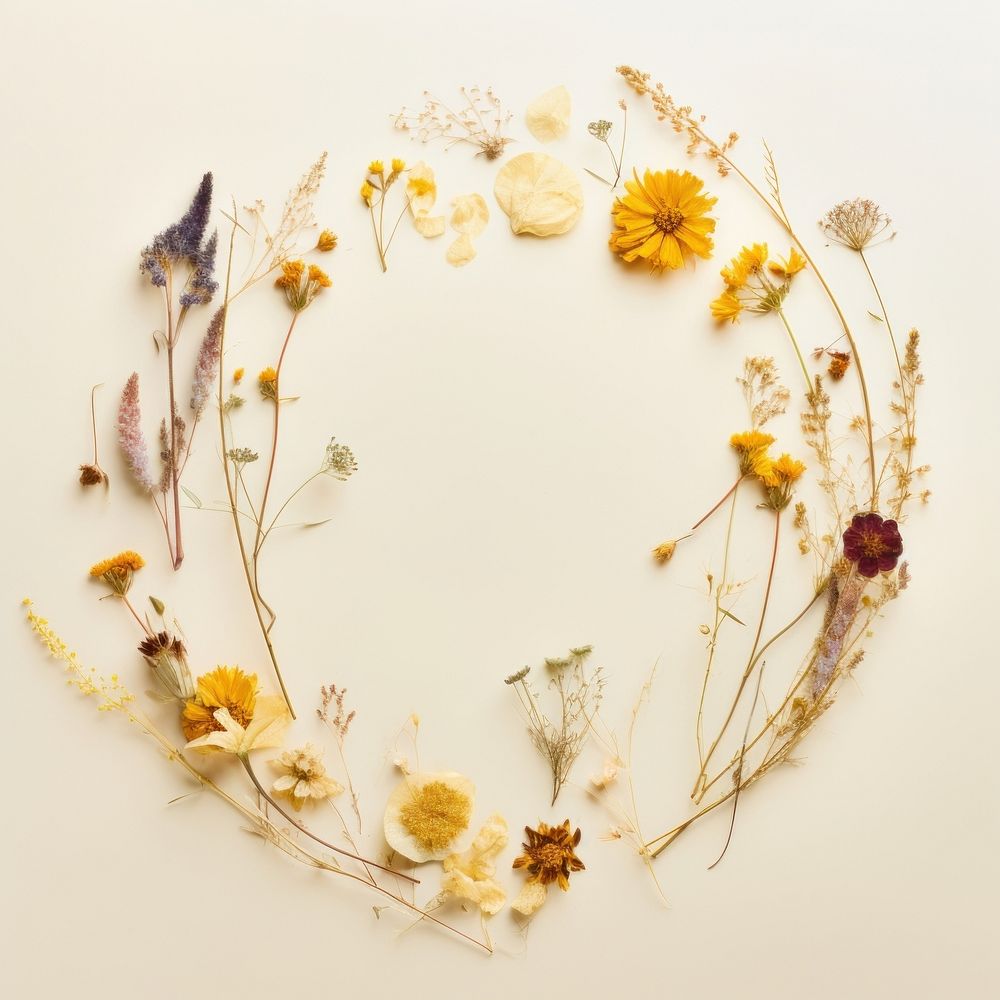 PNG Real pressed flowers circle wreath plant. AI generated Image by rawpixel.