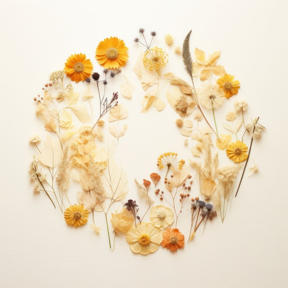 PNG Real pressed flowers pattern circle wreath. AI generated Image by rawpixel.