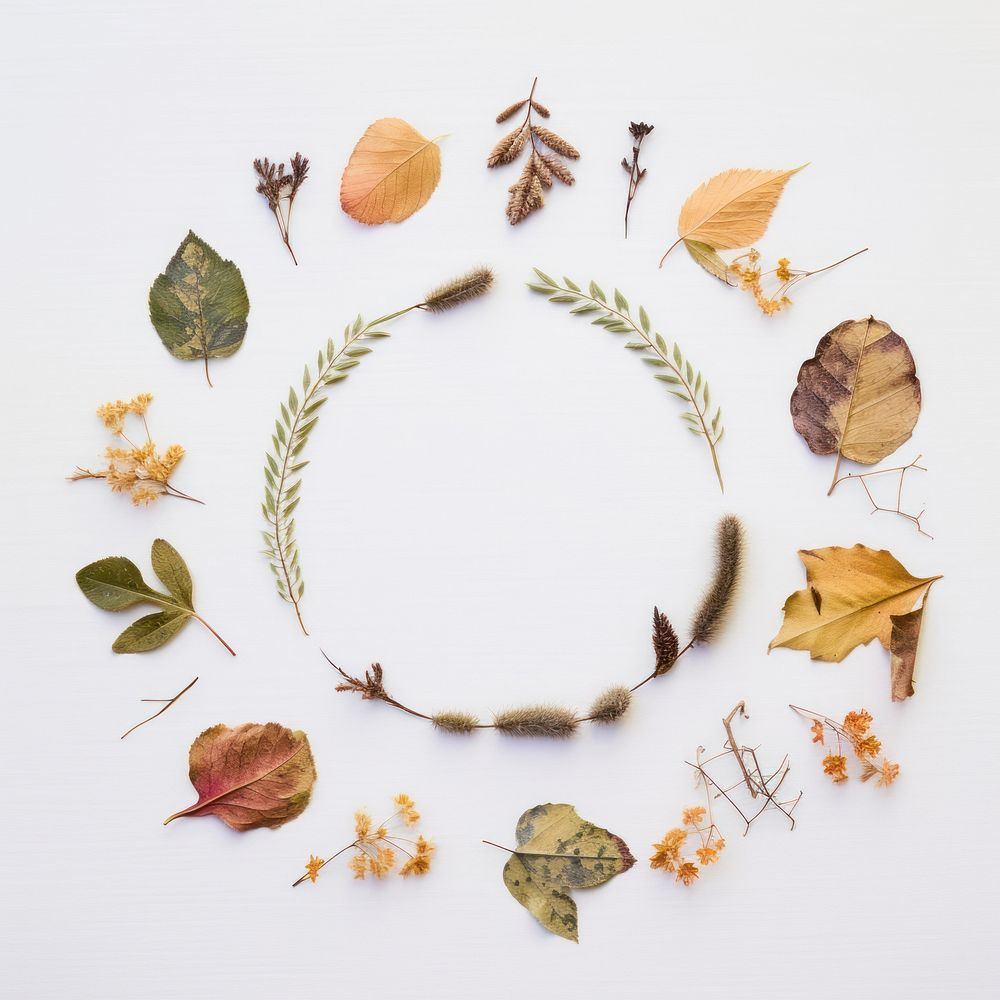 PNG Real pressed foliage circle wreath flower. AI generated Image by rawpixel.