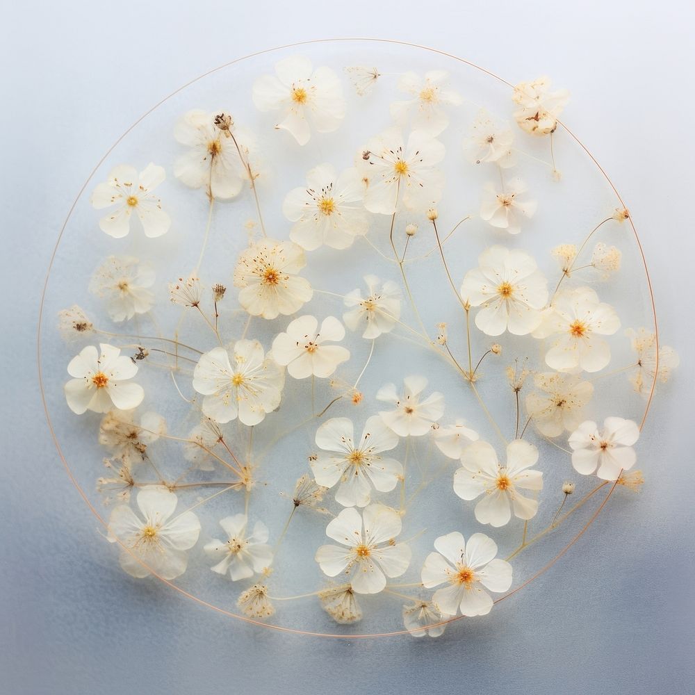 PNG Real pressed gypsophila flowers circle shape petal. AI generated Image by rawpixel.